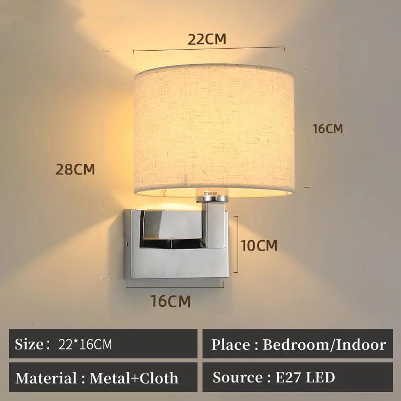 LED Wall Lamp Round Fabric Lampshade with 3W 360° Rotation Spotlight Reading Light  Modern Wall Sconce for Bedroom Bedside Hotel