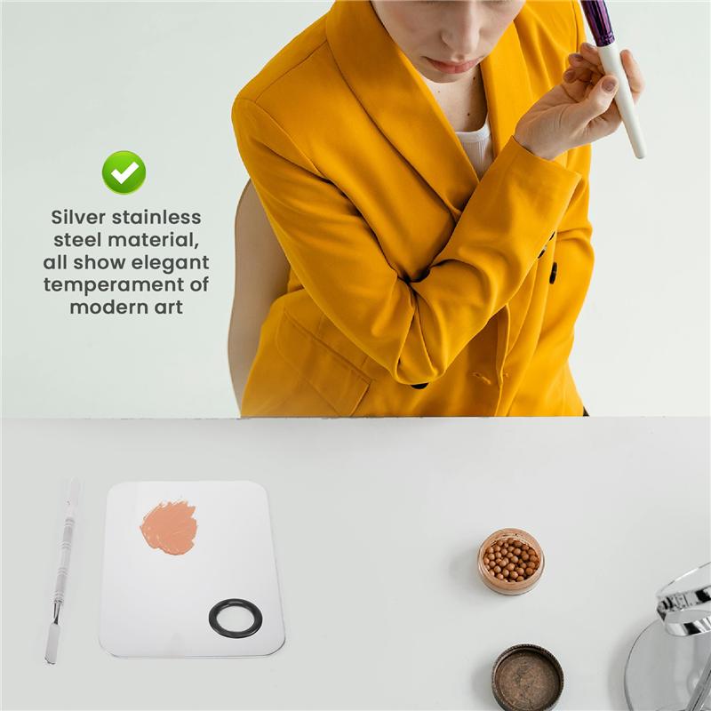 A04V Professional Makeup Palette Tray Mixed Make Up Stainless Steel Liquid Foundation Palette Watercolor Art Makeup Tools