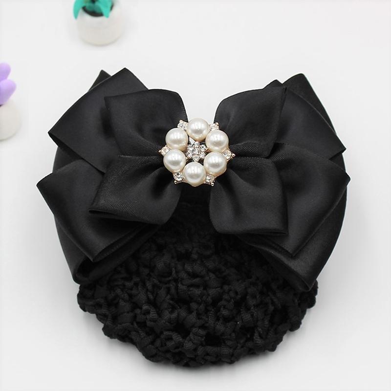 

Женская заколка для волос, стюардесса, медсестра, профессиональная сетчатая сумка, сетка для волос с бантом, головка цветка, лента с цветком, ткань, аксессуар для волос с жемчугом as the picture