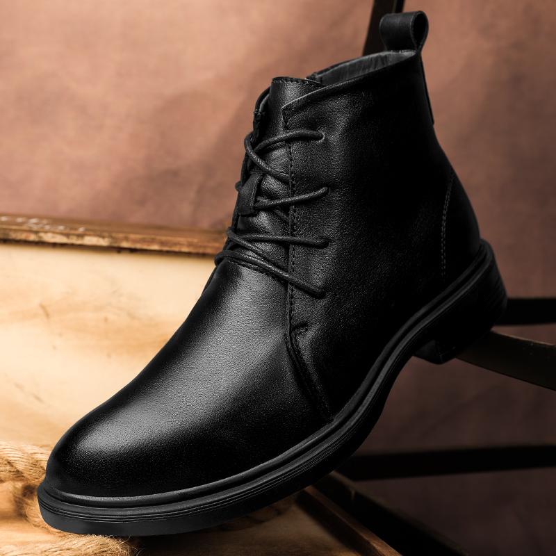 Fashion Genuine Leather Men's High Top Boots High Quality Motorcycle Boots Fashion Outdoor Men Lace Up Ankle Boots Non-Slip Male Botas
