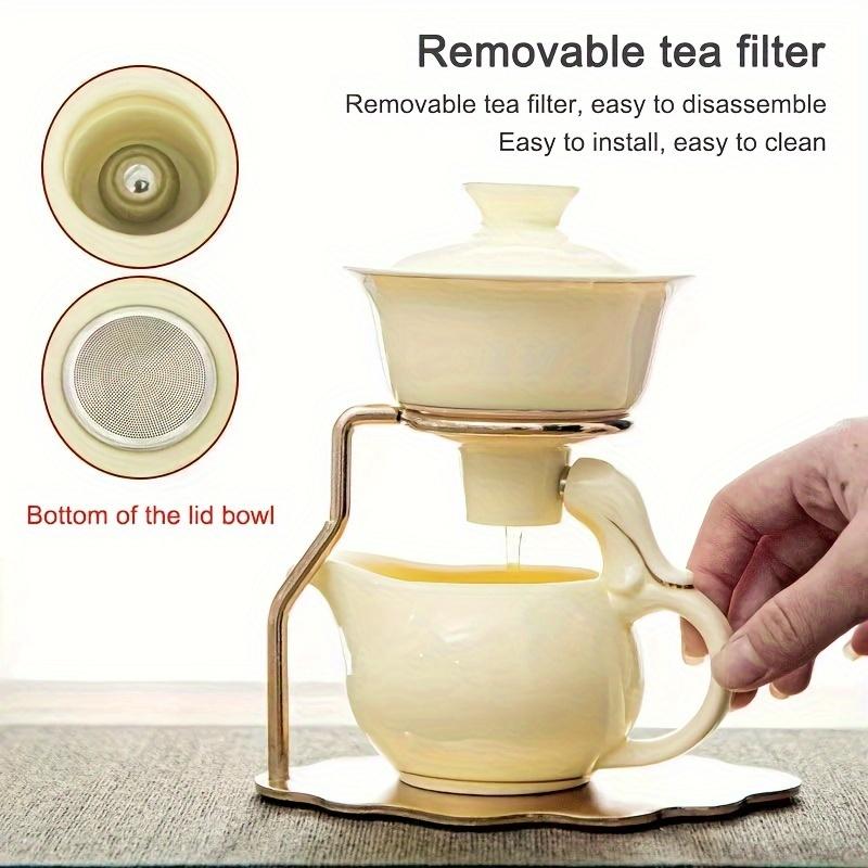 1 Set Ceramic Teapot Set Ceramic Tea Cups Lazy Kungfu Tea Pot Set Semi Automatic Drip Rotating Tea Set With Infuser Office Blooming Tea Pot Set For Ho