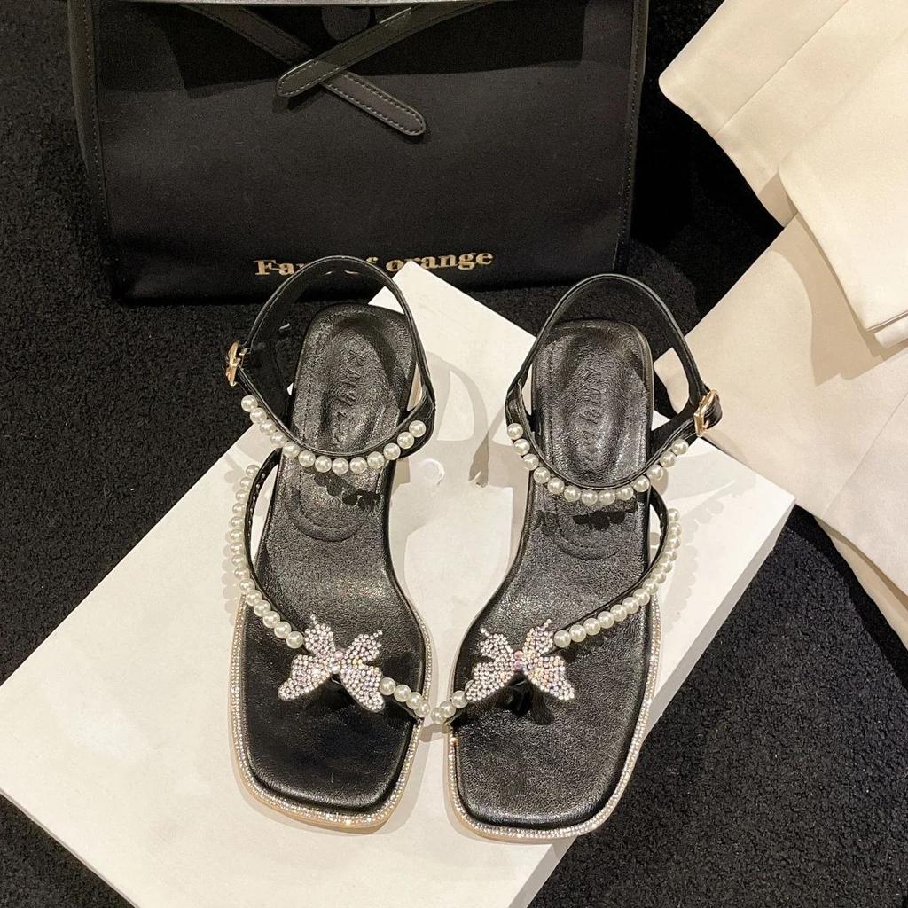 Comfortable Luxury Outdoor Square Heels Woman Shoes Comfort Korea Asian Size High Quality Designer Summer 2025 Sandals for Women