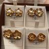 Three-Dimensional Gold Flower Pearl Stud Earrings Rose High-End Light Luxury Versatile Earrings Temperament French Retro