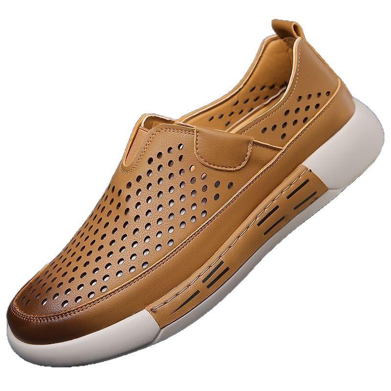 Mesh Hole Shoes Summer New Board Shoes PU Breathable Soft Sole Comfortable Casual Shoes