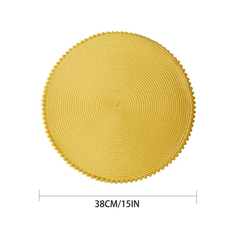 

Nordic Round Woven Placemats with Pom Edge Heat-Resistant PP Table Mats for Dining Table Western Meals and Home Decor Diameter 38cm 1pc