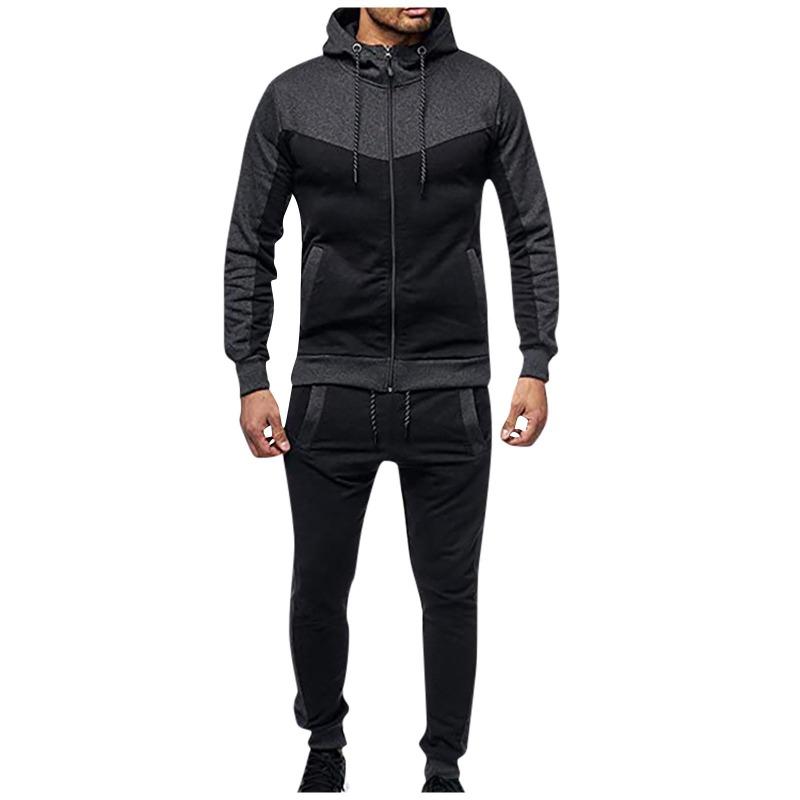 2024 nový evropský a americký podzimní a zimní pánský sportovní kardiganový set s kapucí v barvě blocked