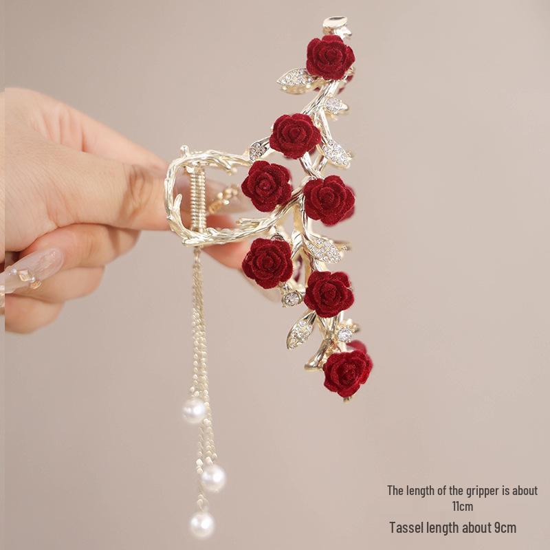 

Червона троянда кліпса-краб: Елегантна шпилька для волосся високого класу 2025 для жінок, весільний аксесуар, натхненний старовиною