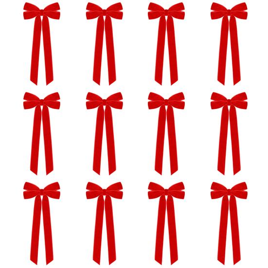 12Pcs Christmas Velvet Bows Rustic Vintage Velvet Ribbon Bows for DIY Crafts Gift Wrapping Tree Garland Wreath Xmas Decoration
