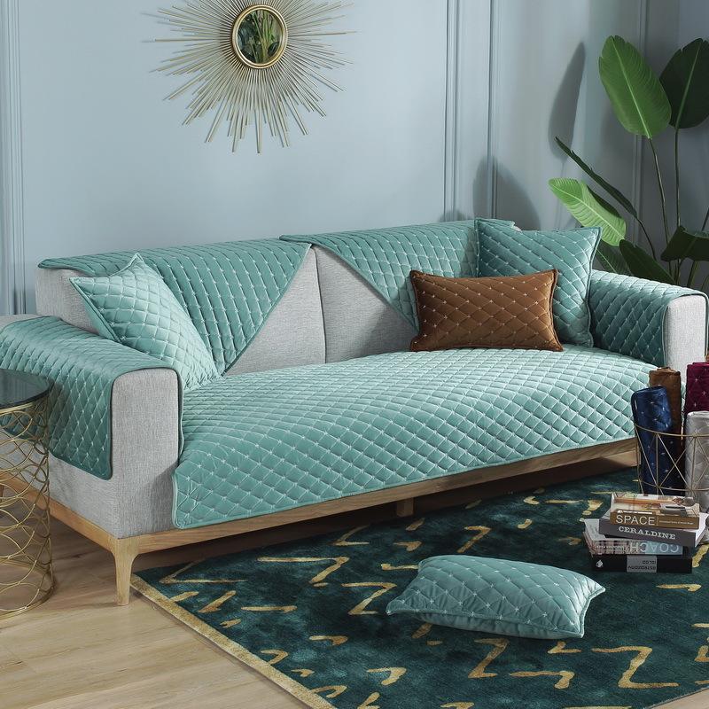 Autumn And Winter Super Soft Thickened Dutch Velvet Quilted Sofa Cushion, Nordic Simple Solid Color Sofa Cushion Cover Towel