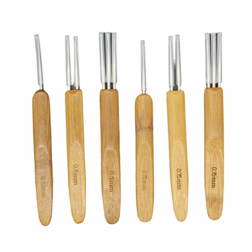 3/6Pcs Bamboo Grip Hair Loc Tool 1/2/3 Head Crochet Needles DIY Sewing Accessories