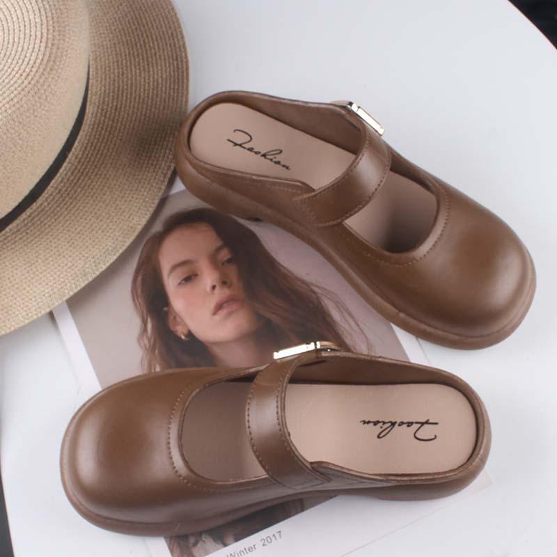 Schicke französische Ballerina-Hausschuhe für Damen mit dicker Sohle, höhenverstärkende Retro-Mary-Jane-Sandalen für den Sommer