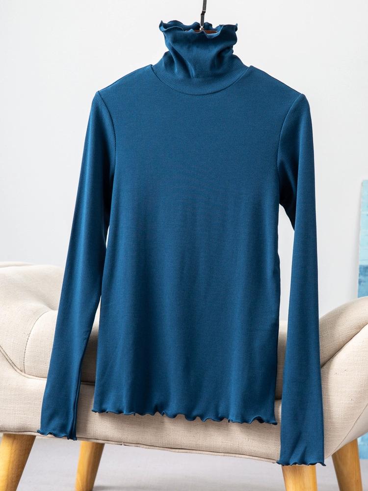 Long Sleeve Female Cold Basic Warm Shirt Bottom Shirt Large Size Heating Clothes In The Fall In The High Neck Inner Wear Padded Threaded T-shirt Tops
