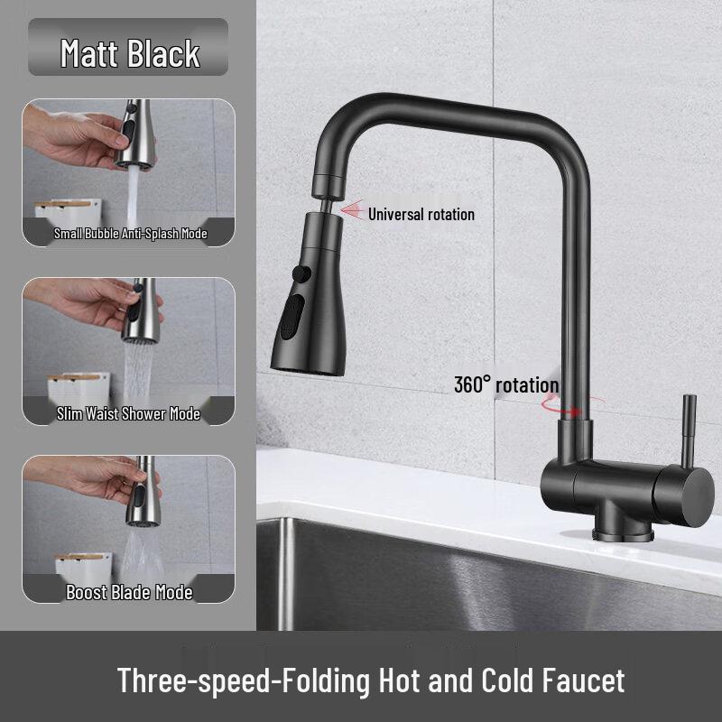 

TLXT Foldable Kitchen Sink Faucet, Matte Black