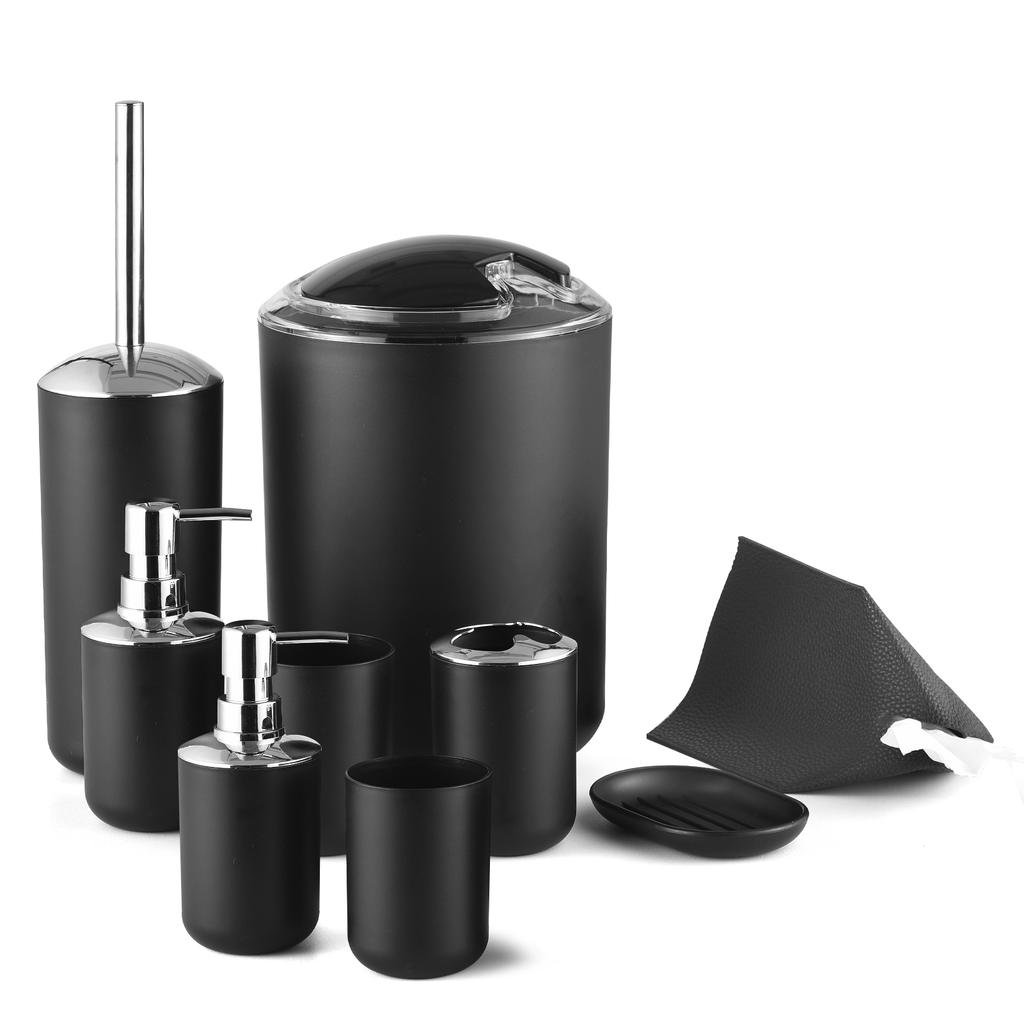 Sada koupelnových doplňků 9dílná černá koupelnová dekorace s držákem na zubní kartáčky Hrnek na zubní kartáček Mýdlo