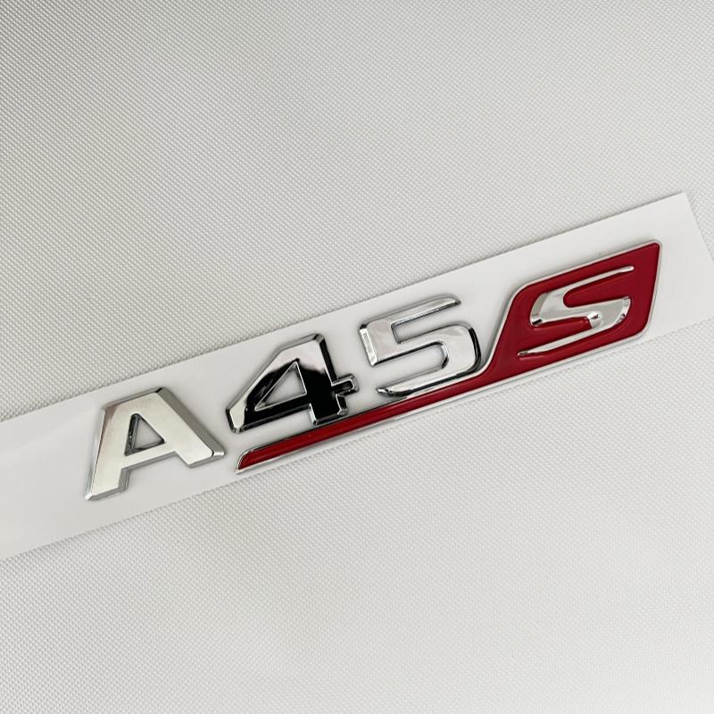 CUFNM1 3D ABS Chrome Black Red Letters Car Trunk Badge Sticker For Mercedes Benz A45 AMG W177 W176 A45S Emblem Logo Auto Accessories