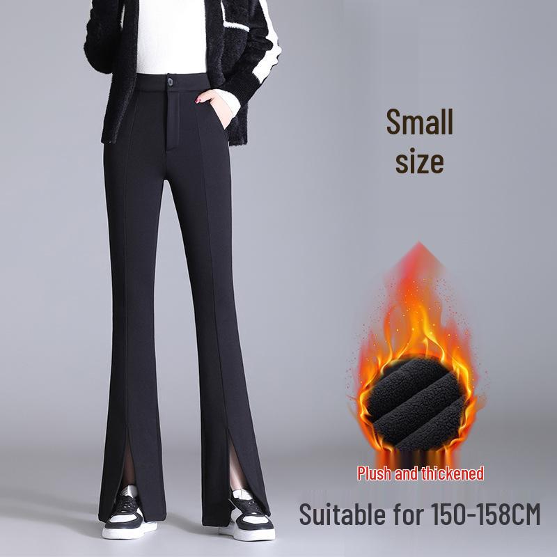 Pantaloni da donna autunno/inverno taglie forti neri in velluto a vita alta snellenti micro svasati