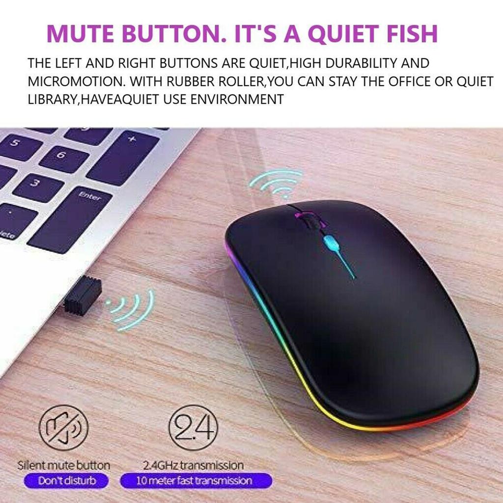 LED Wireless Mouse 2025 Slim Rechargeable Silent Mouse 2.4G Portable USB Optical Computer Mice with USB Receiver For Office Home