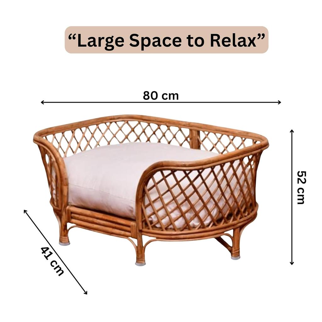 Eco Decx Rattan Pet Bed Without Cushion, Natural Woven Design | 80 * 52 * 41 cm