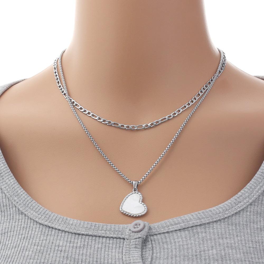 Titanium Steel Double Stacked Neck Chain Sweet Charm Heart Clavicle Chain  Birthday Gift
