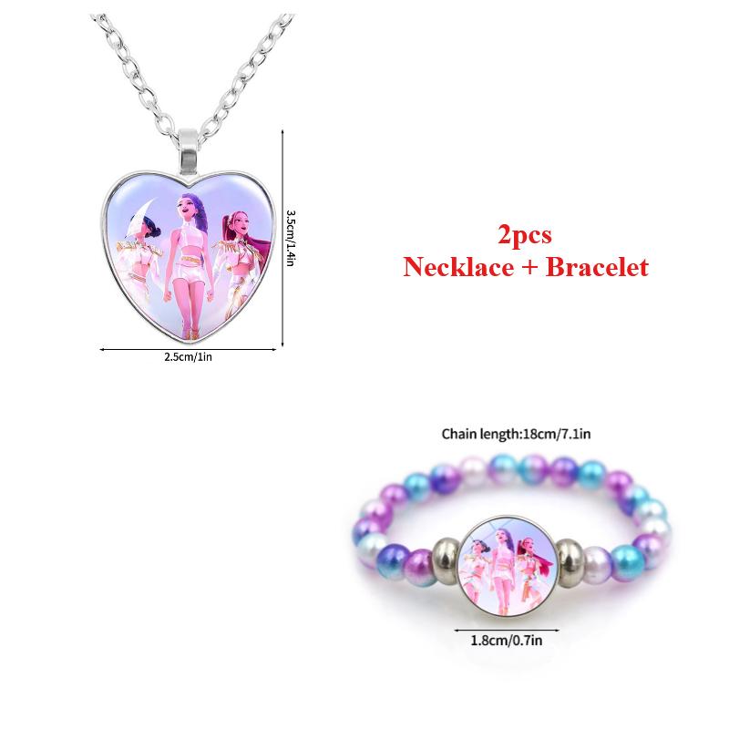 2Pcs Kpop Rumi Mira Zoey Necklace Bracelet Set Heart Keychains Kpop Accessories Birthday Party Supplies Party Favors Gifts