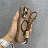 Wrist Strap Matte Clear Magnetic For Magsafe Holder Stand Case For iPhone16 15 11 12 13 14 16 Pro Max Plus With Lens Glass Cover