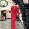 Red velvet winter clothing national style new Chinese long-sleeved improved cheongsam winter thick women's young New Year's clothing