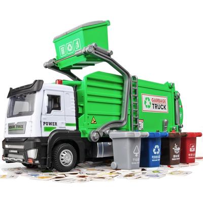 Giocattoli camion della spazzatura, cabina in metallo pressofuso, tira indietro con luci e suoni, giocattolo camion del riciclaggio con bidoni e bidoni della spazzatura, camion della spazzatura per bambini dai 4 ai 7 anni