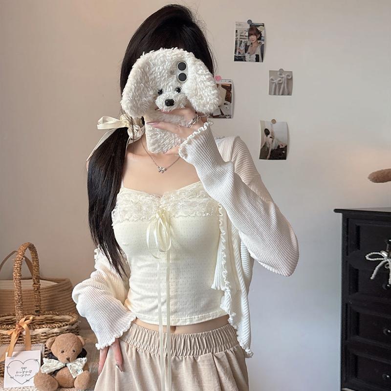 Summer Women'S Sweet Sexy Bow Lace Patchwork Sleeveless Slim Camisole With Chest Pad