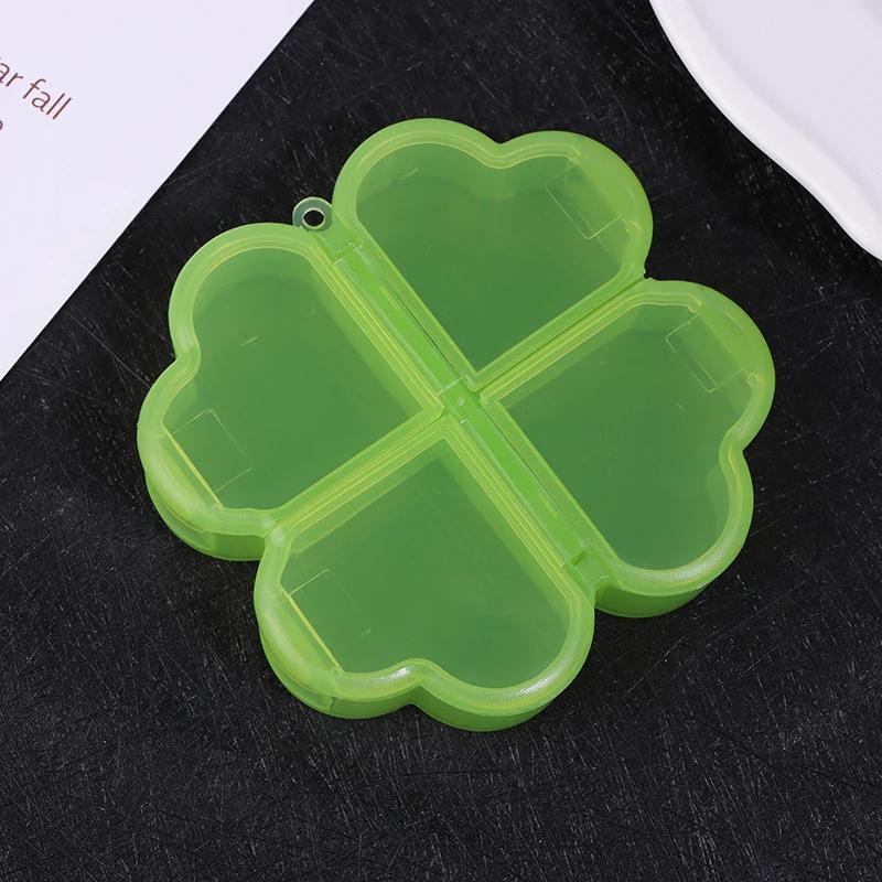 Portable Plastic Pill Storage Box With Independent Opening Design Four-leaf Clover 4 Grids Pill Organizer Drug Separation Box