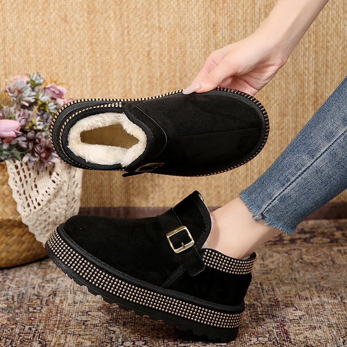 

Fashion Designer Metal Buckle Furry Snow Boots Women Soft Thick Bottom Ankle Boots For Woman 2025 Winter Warm Short Plush Fluffy Shoes 36 чёрный