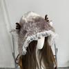 Cartoon Head Wrap Furry Deer Soft Thicken Trapper Hat for Women Outdoor Wear Lace Brim Holiday Party Photo Props