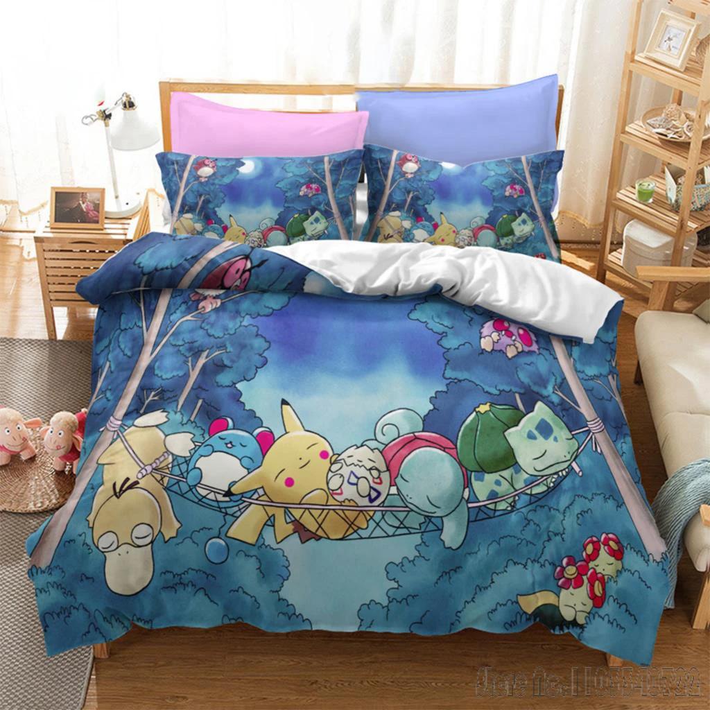 Anime Bandai 3D Home Pokemon Pikachu Bedding Set Baby Duvet Cover Sets Bedclothes Twin Single King Kids Adult Gift