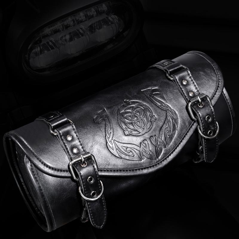 Motorcycle Front Tool Bag Gothic Style Design PU Leather Construction Waterproof Storage Easy Installation