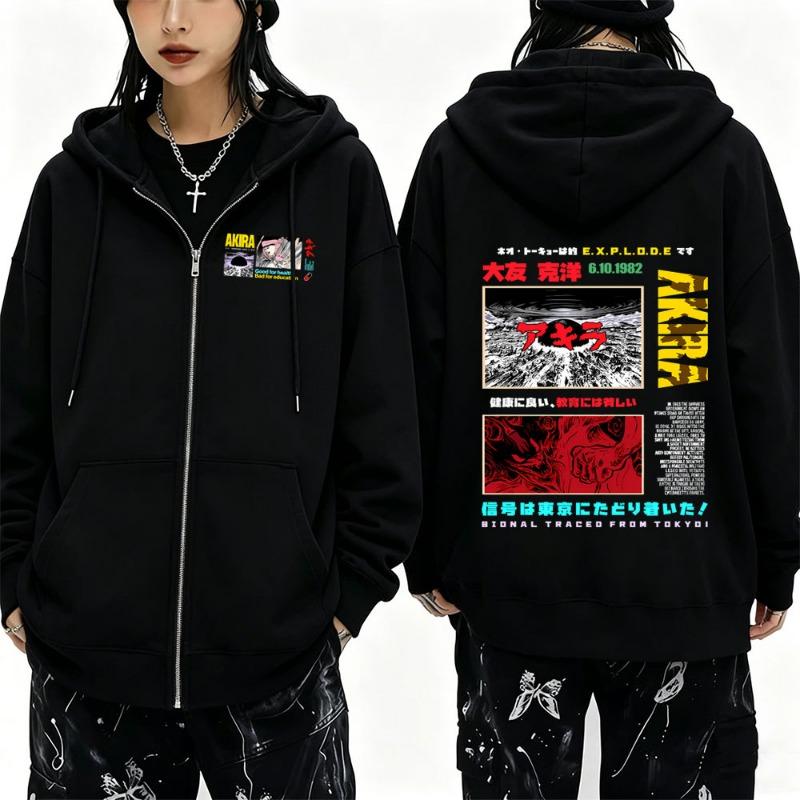 Japanese Science Fiction Cartoon Movie Anime Akira Shotaro Kaneda Graphic Zipper Hoodie Men Clothing Oversized Zip Up Hoodies