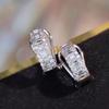 Silver Plated Baguette & Round CZ Huggie Hoop Earrings, Sparkling Pave Crystal Earrings for Women