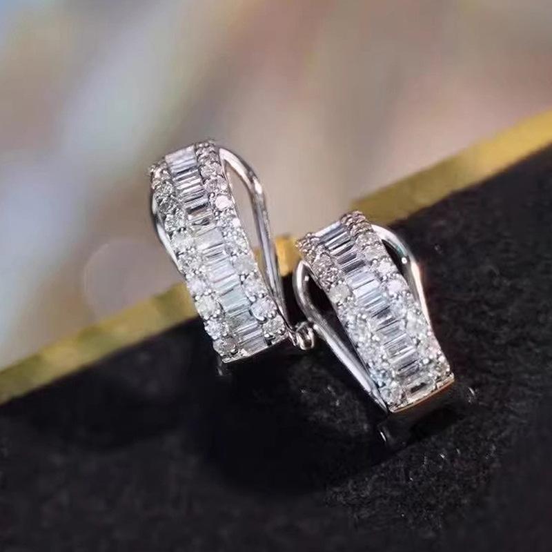 Silver Plated Baguette & Round CZ Huggie Hoop Earrings, Sparkling Pave Crystal Earrings for Women