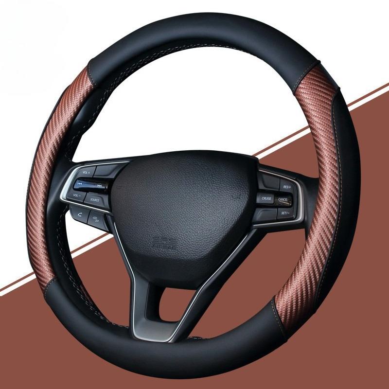 Universal Leather Car Steering Wheel Cover All Season Carbon Fiber Pattern Anti-Slip Protective Handle Gear Inner