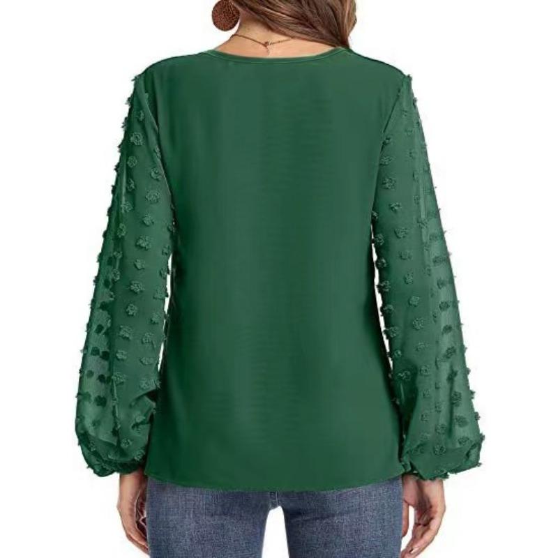 YYFS Camicette e camicie con scollo a V a maniche lunghe con stampa tinta unita primavera autunno moda casual da donna