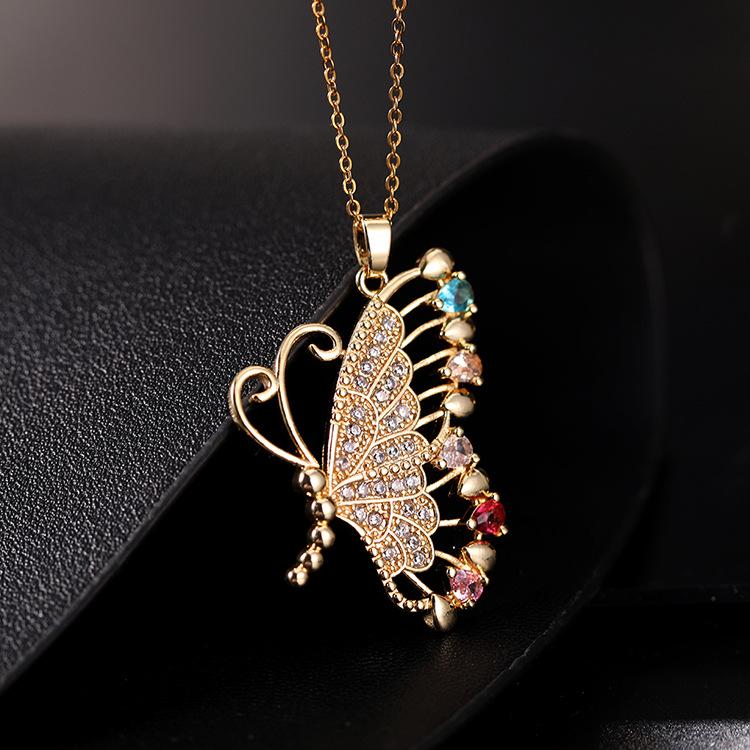Trendy Zircon Butterfly Pendant Necklace For Women Small Collarbone Chain With Colorful Zirconia