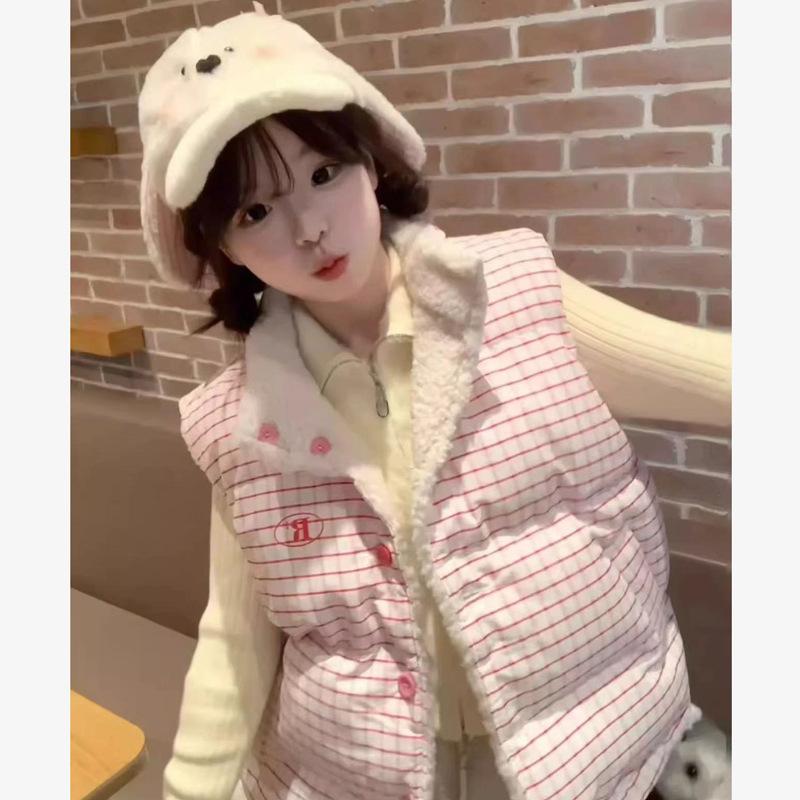 Retro Lamb Wool Double-sided Cotton Vest Jacket for Women Autumn and Winter New Thickened Warm Cotton Vest