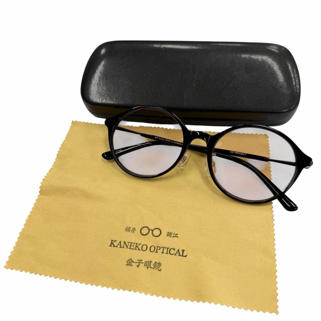 Excellent Lazy Red by Kaneko Optical Sunglasses Boston Black Mens L056 Used
