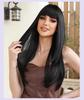 Perruque brune longue et lisse avec frange: Ensemble de tête complète de style européen et américain, à la mode et naturel