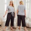 Large Size Pajamas for Women Short Sleeves V Neck Shirts and Draw String Long Pants 2 Piece Comfy Sleeping Suites Plus Size Home Sleep Lounge Wear