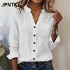 JPNTKY Women's Fashion Casual Solid Color Print Long Sleeve V Neck Blouses & Shirts International Design