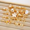 24pcs/Set Retro Flower Ring Set for Women Punk Elegant Baroque Faux Pearl Knuckle Metal Rings Daily Wear Party Jewelry Gifts New