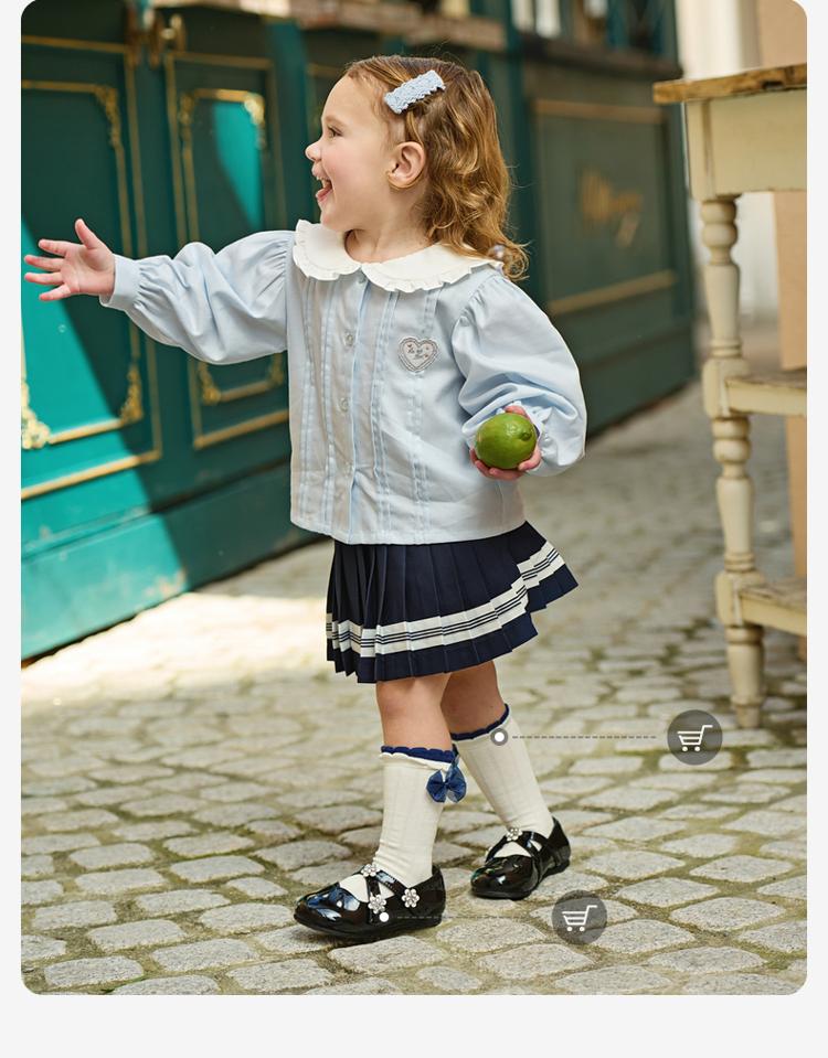 David Bella Children's Half Skirt Set for Spring, New Girls' Pleated Skirt, College Style Shirt Two-piece Set