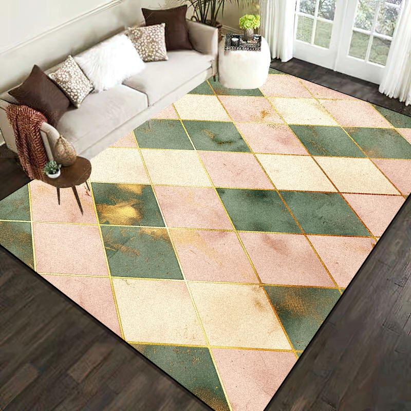 Nordic Style Geometric Large Rugs for Living Room Modern Decoration Home Carpet Luxury Green Bedroom Rug Non-slip Washable Mat