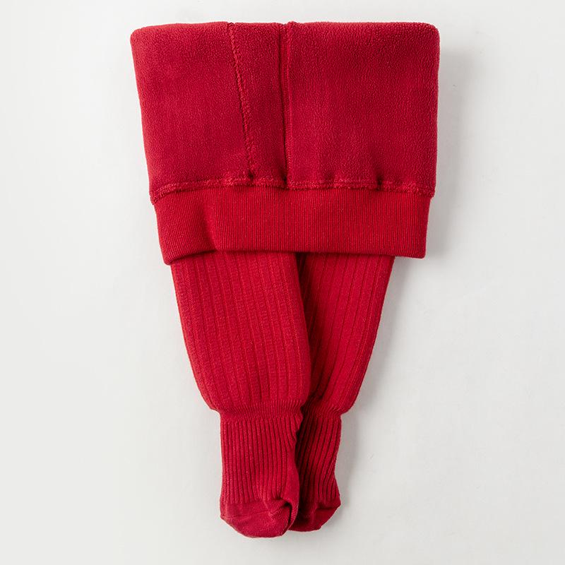 

Зимние красные колготки для девочек из флиса и овечьей шерсти с белыми полосками L 90-105cm