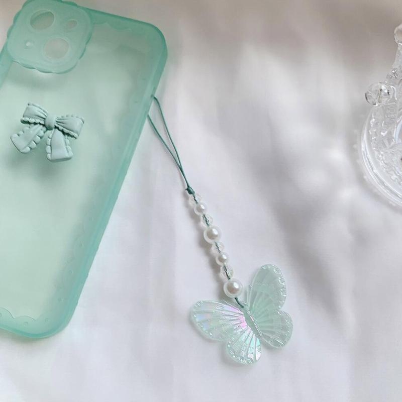 Y2k Girl Heart Butterflies Tassels Pendant Crystal Acrylic Bead Keychain Sweet Car Bag Accessory Phone Shell Pendant