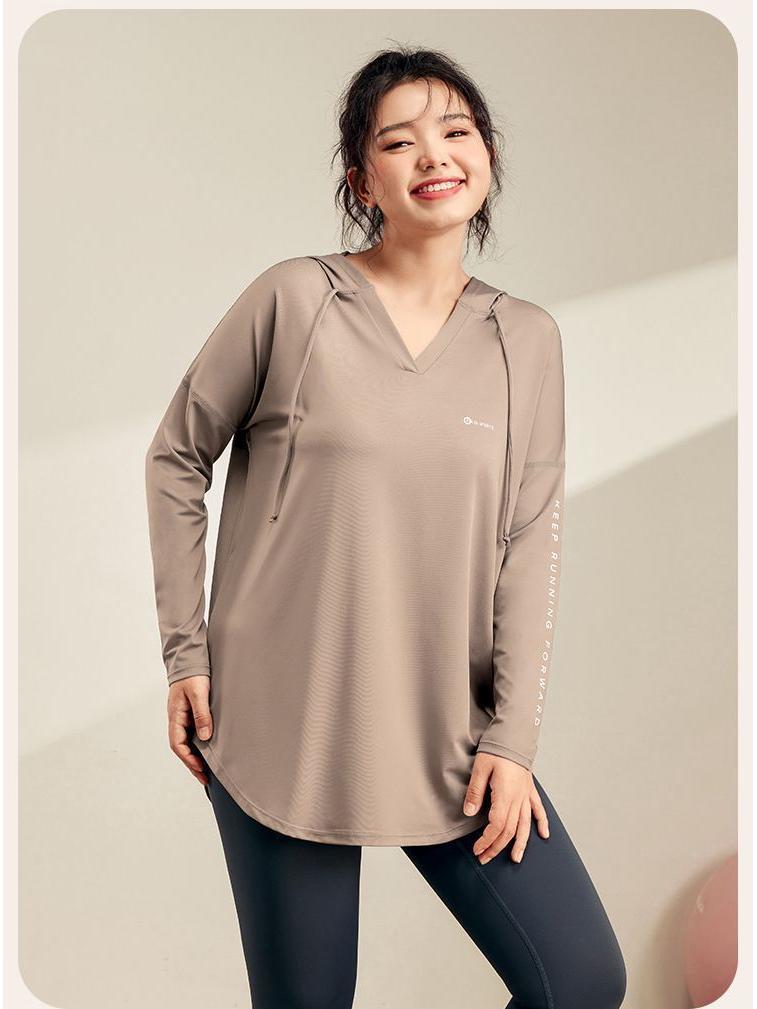 Plus Size Yoga Quick Dry Hooded Set: Slimming Long Sleeve & Pants, Loose Mid-Length Cover for Chubby Sisters
